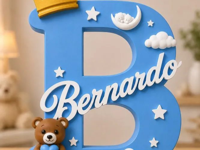 Decoração de Maternidade Personalizada 3D – Inicial e Nome em Alto-Relevo