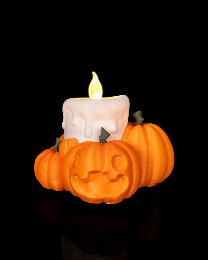 Enfeite de Mesa Halloween 3D com LED – Abóboras e Vela
