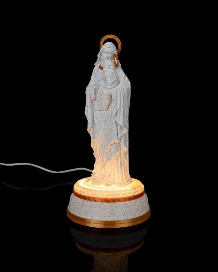 Maria com o Menino Jesus Iluminada – Escultura 3D com LED 12V | 16 cm